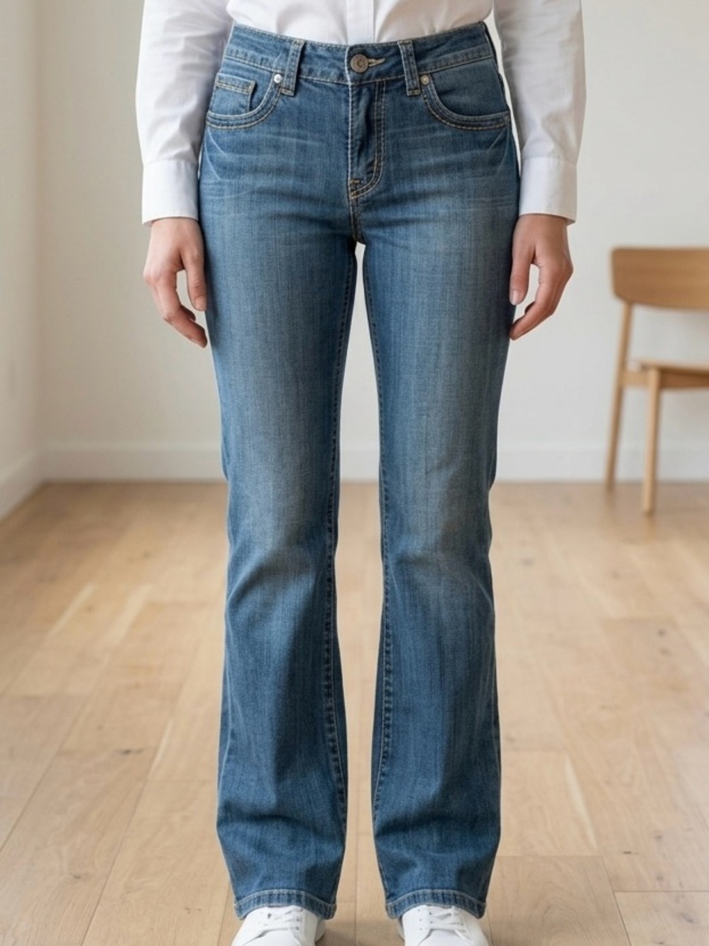 Cowgirl Up Western Bootcut Jeans Mid Rise Distressed Medium Wash Denim Sz 6 EUC